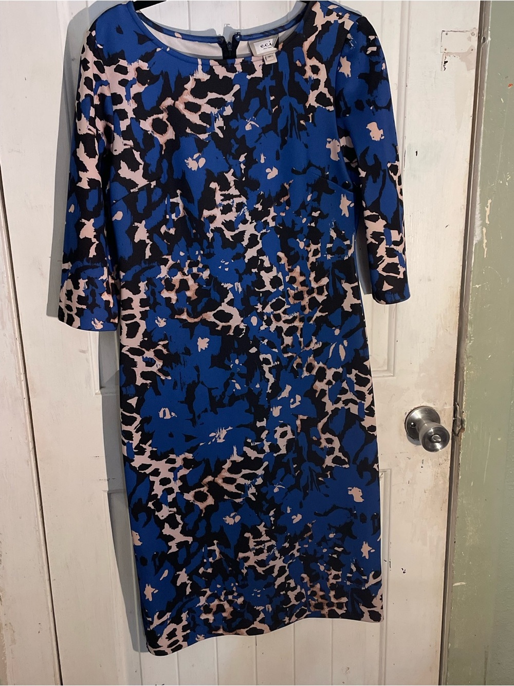 ECI Blue Black and Pink Abstract Midi Dress